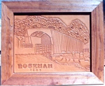 custom leather picture carving, roseman bridge carved in leather