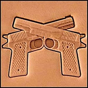 crossed pistols 3d stamp, leather stamp, leathercraft, leatherwork, leathercraft supplies